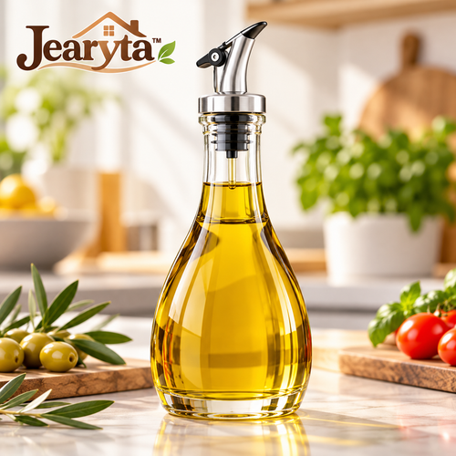 Jearyta™ Elegant Glass Olive Oil Dispenser Bottle – Modern Kitchen Oil & Vinegar Pourer with Stainless Steel Spout for Cooking, Salads & Everyday Food Preparation