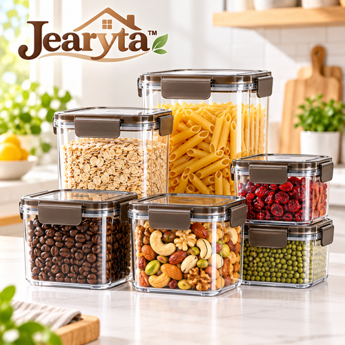 Jearyta™ Clear Airtight-Style Food Storage Container Set – Stackable Pantry Storage Organizers with Snap-Lock Lids for Pasta, Cereal, Coffee Beans, Nuts, Grains & Dry Food Essentials