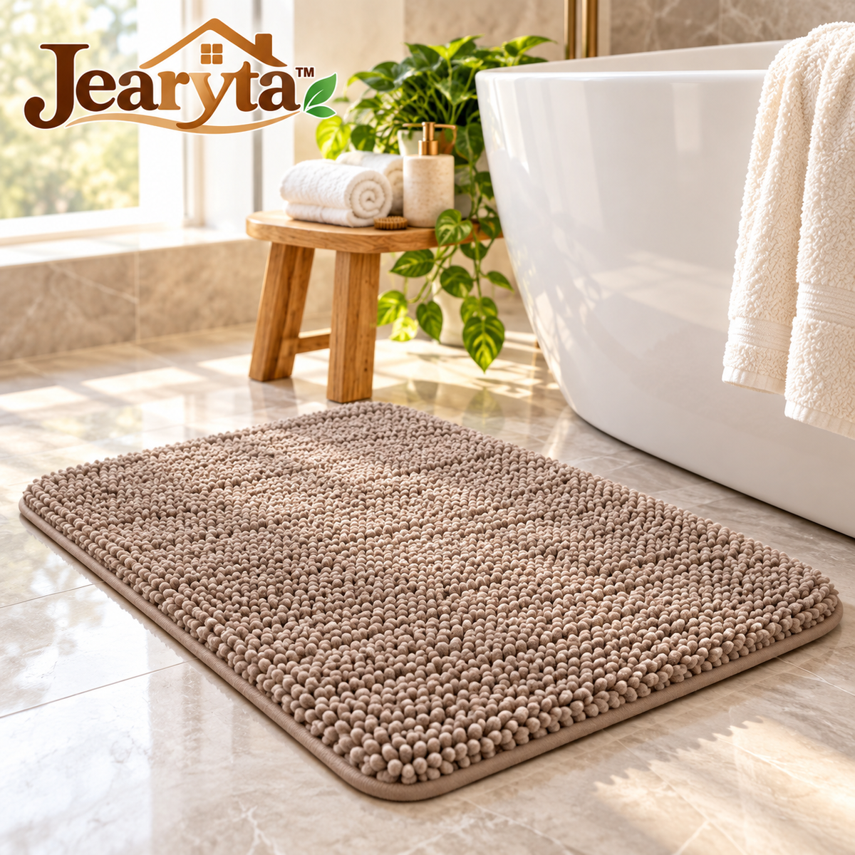 Jearyta™ Plush Chenille-Style Bathroom Bath Mat – Soft Textured Rectangular Floor Rug for Bathtubs, Showers, Bathroom Vanities & Cozy Spa-Inspired Home Décor