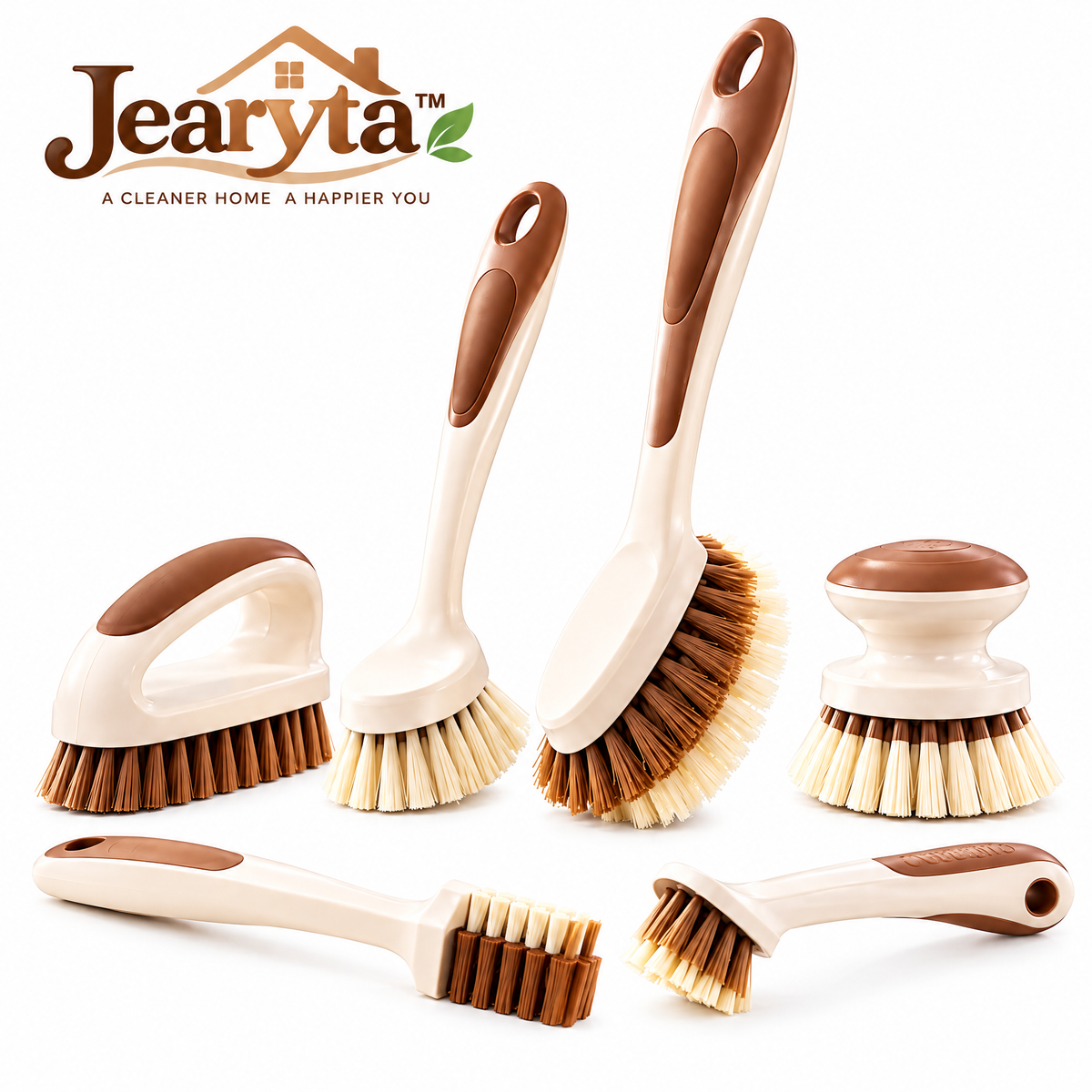 Jearyta™ Multi-Purpose Household Cleaning Brush Set – Ergonomic Scrubbing Brush Collection with Long Handles, Handheld Scrubbers & Detail Brushes for Kitchen Sinks, Bathroom Tiles, Corners & Everyday Home Cleaning