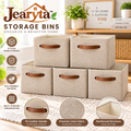 Jearyta™ Foldable Fabric Storage Bins – Decorative Linen-Look Storage Baskets with Reinforced Leather-Look Handles for Closet Shelves, Living Rooms, Bedrooms & Everyday Home Organization