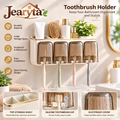 Jearyta™ Wall-Mounted Toothbrush Holder Organizer – Modern Bathroom Storage Rack with Four Inverted Cups, Toothbrush Compartments & Upper Toiletry Shelf for Family Bathroom Organization