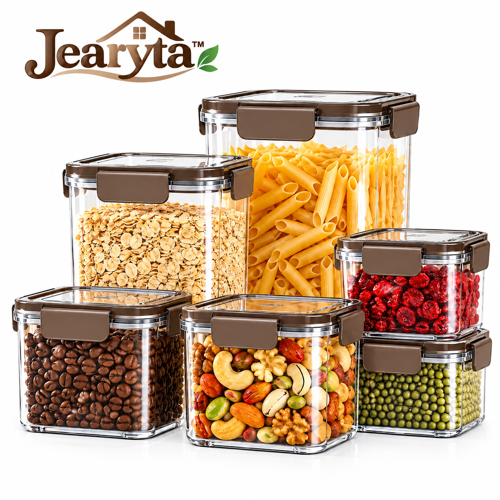 Jearyta™ Clear Airtight-Style Food Storage Container Set – Stackable Pantry Storage Organizers with Snap-Lock Lids for Pasta, Cereal, Coffee Beans, Nuts, Grains & Dry Food Essentials