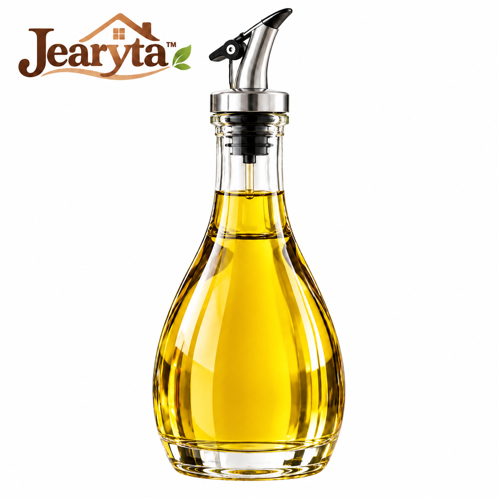 Jearyta™ Elegant Glass Olive Oil Dispenser Bottle – Modern Kitchen Oil & Vinegar Pourer with Stainless Steel Spout for Cooking, Salads & Everyday Food Preparation